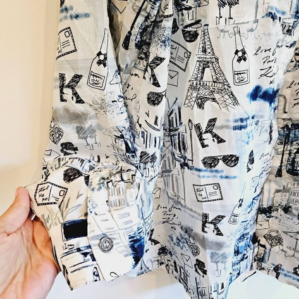 Karl Lagerfeld Paris Women's Long Sleeve Whimsical Blouse L - Picture 4 of 8